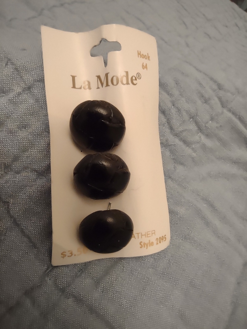 La Mode Black Leather Sewing Buttons - 3-Pack